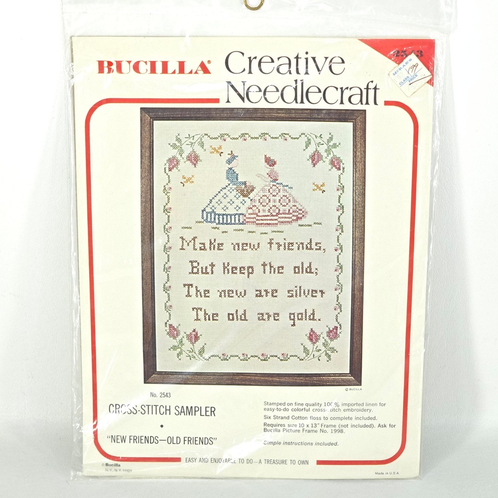 Bucilla 2543 Vintage Needlecraft Linen Cross-Stitch New Friends-Old Friends‎ NOS